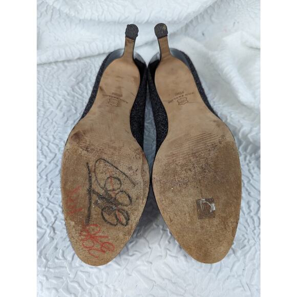 ANN TAYLOR! BLACK & WHITE FABRIC, PATENT LEATHER STILETTO HEELS! SZ 9.5M - Picture 7 of 8